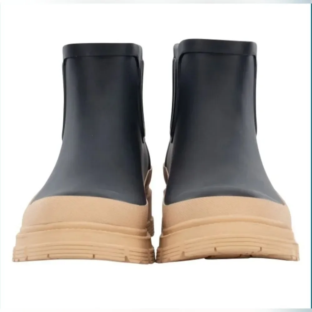 Chooka Women's Dual Tone Waterproof Rubber Rain Boot Black Tan NIB Size 9 - Picture 4 of 6